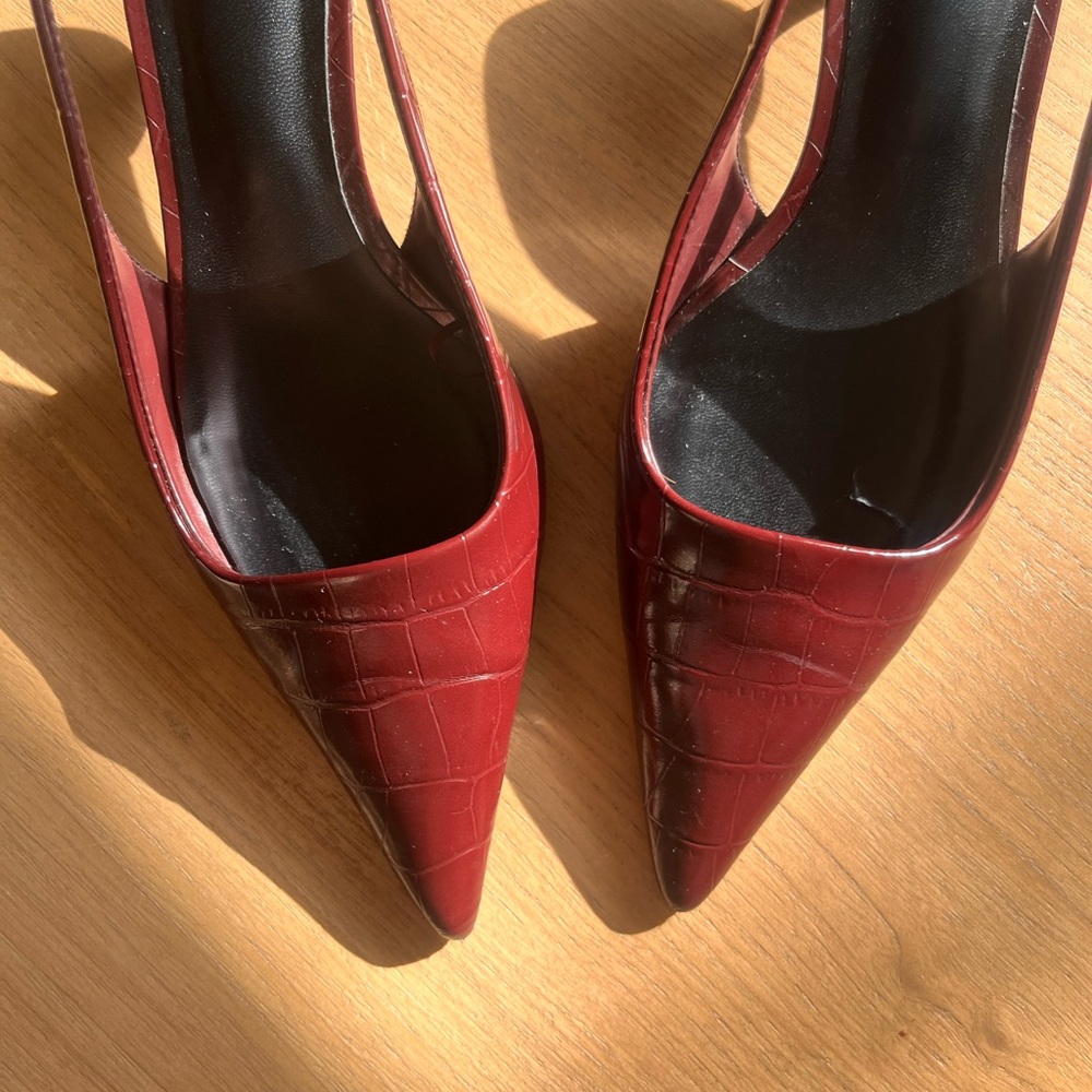 Mango Women's Burgundy Slingback Heels - Picture 4 of 5